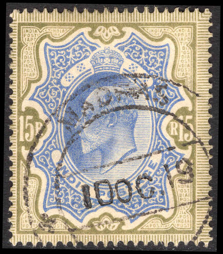 India 1902 15r blue and olive-brown fine used.