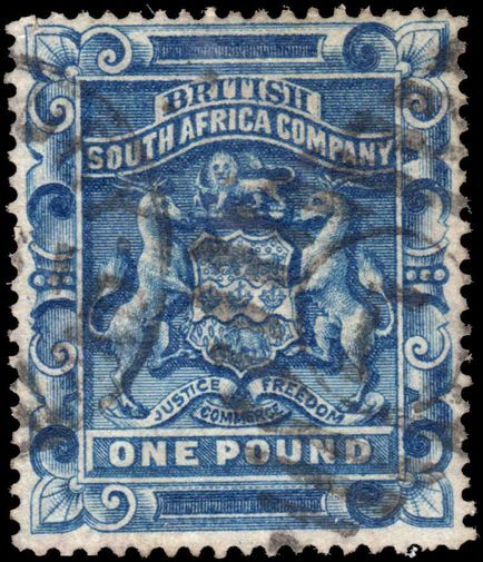 Rhodesia 1892-93 £1 blue postally used.