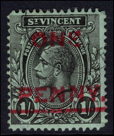 St Vincent 1915 ONE PENNY provisional fine used.