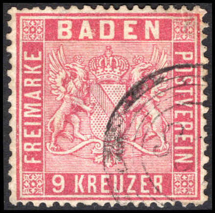 Baden 1860-62 9k rose fine used.