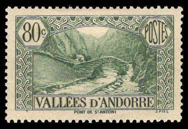 French Andorra 1932-43 80c deep green lightly mounted mint. lightly mounted mint.