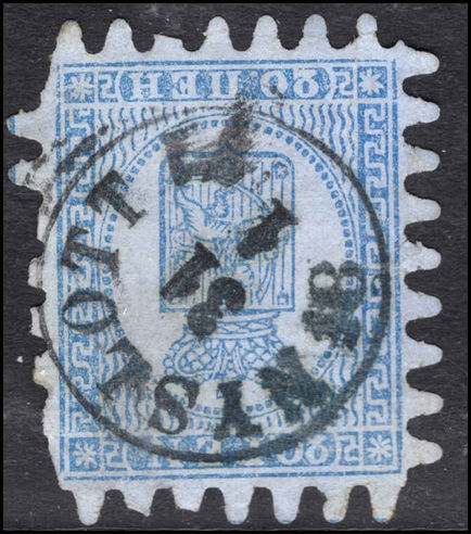 Finland 1866 20k pale blue on blue fine used some missing teeth.
