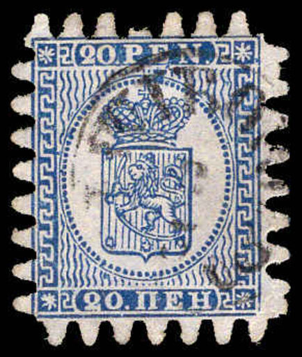 Finland 1866 20p deep blue on blue (1 short tooth) fine used.