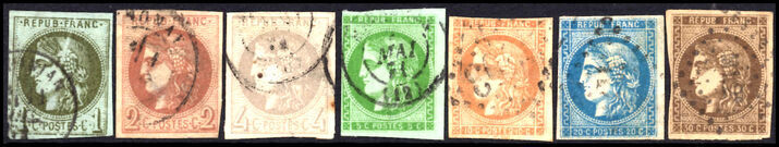 France 1870-71 Bordeaux set of values to 30c fine used.