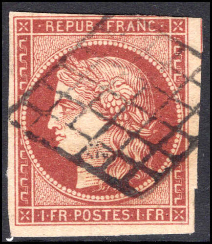 France 1849-52 1f carmine fine used 3½ margins.
