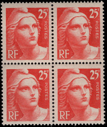 France 1945-46 25f scarlet small format block of 4 unmounted mint.