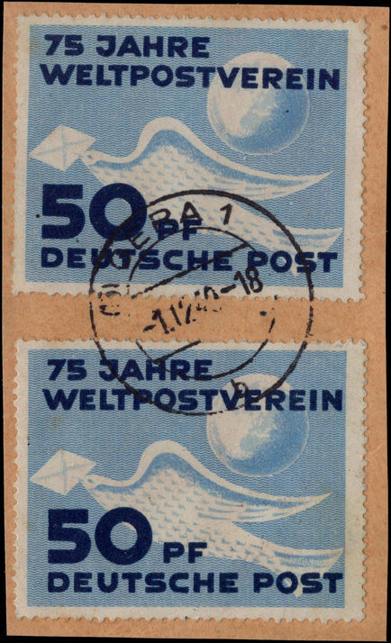 East Germany 1949 UPU 2x copies on piece fine used.