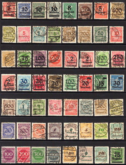 Germany 1923 selection of 56 different Weimar and inflation provisional fine used.