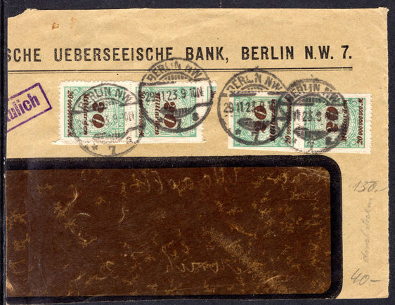 Germany 1923 20Md roulette 2 pairs on piece.