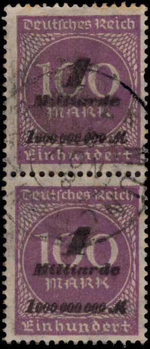 Germany 1923 1Md Hitler provisional in vertical pair fine used.
