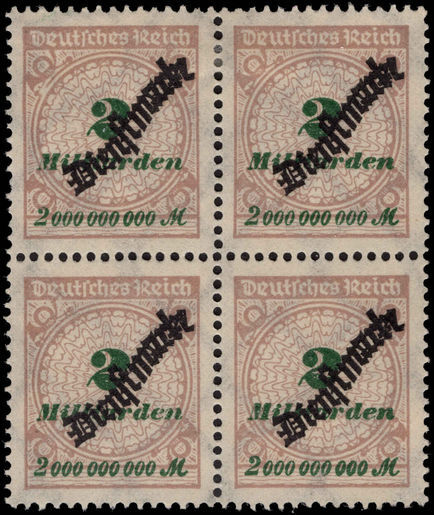 Germany 1923 2Md official block of 4 top two hinged lower two unmounted mint.