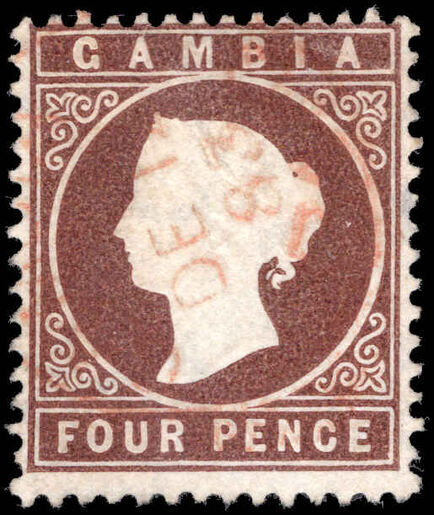 Gambia 1880-81 4d brown upright watermark fine used.