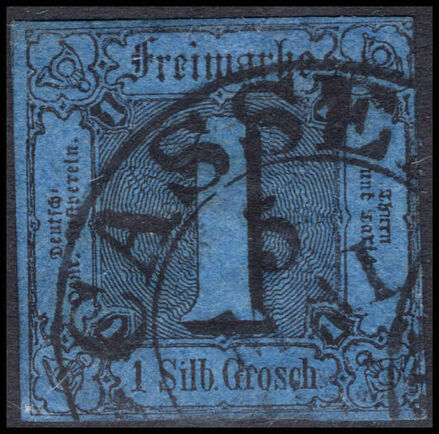 Thurn & Taxis Northern District 1852-58 1sgr black on blue fine used.