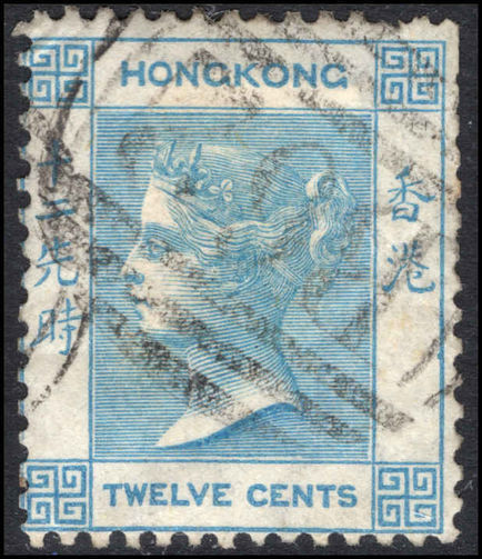 Hong Kong 1863-71 12c pale greenish-blue crown CC fine used.