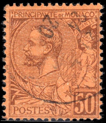 Monaco 1891-94 50c violet-brown on orange fine used.