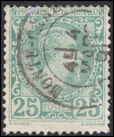 Monaco 1885 25c blue-green fine used.