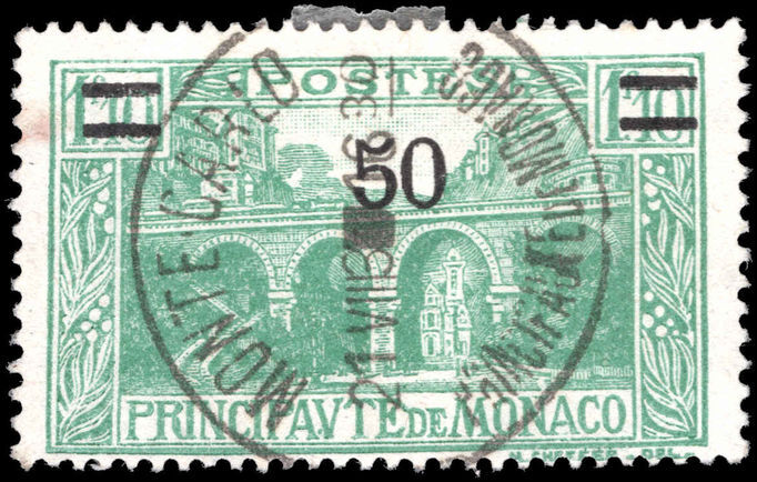 Monaco 1926-31 50c 0n 1f10 blue-green fine used.