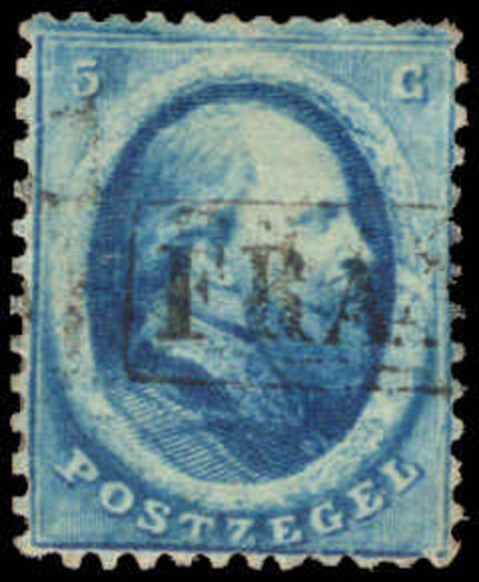 Netherlands 1864 5c blue fine used.