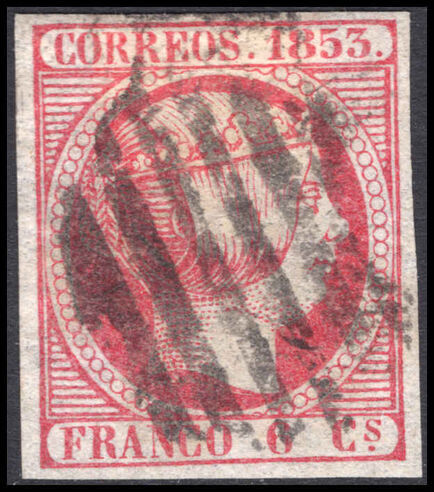 Spain 1853 6c rose thin paper fine used.