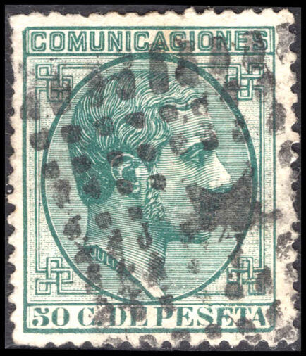 Spain 1878 50c deep blue-green used.
