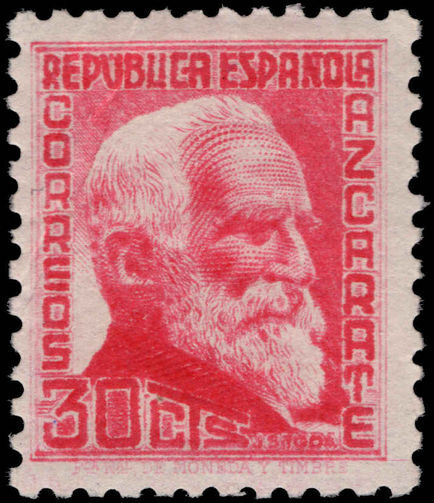 Spain 1931-38 30c Carmine (with imprint) lightly mounted mint.