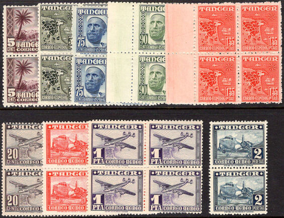 Tangier 1948-51 values in fine blocks of 4 (2p in pair) unmounted mint.