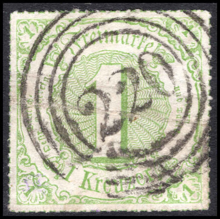 Thurn & Taxis Southern District 1866 1k pale green rouletted in colour fine used.