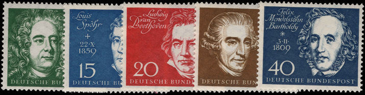 West Germany 1959 Beethoven Hall stamps from souvenir sheet unmounted mint.