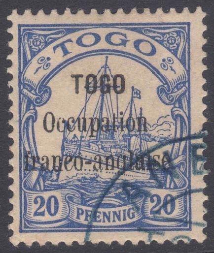 Togo 1914 Anglo-French Occupation 20pf ultramarine fine used.