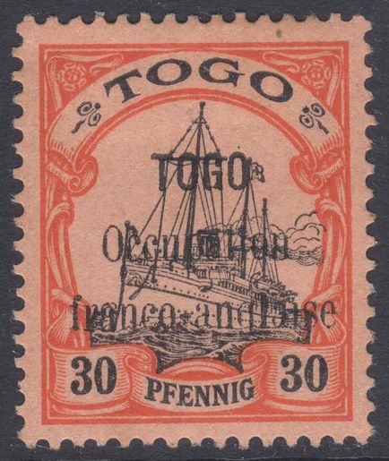 Togo 1914 Anglo-French Occupation 30pf expertized fine lightly mounted mint.