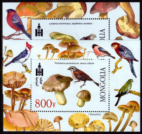 Mongolia 2002 Birds and Mushrooms souvenir sheet set unmounted mint.