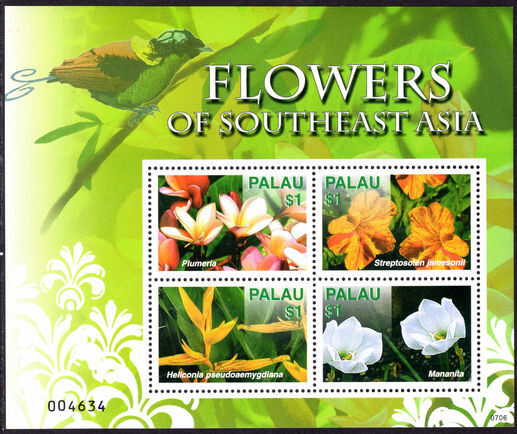 Palau 2007 Flowers unmounted mint souvenir sheet.