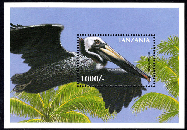 Tanzania 1997 Brown Pelican souvenir sheet unmounted mint.