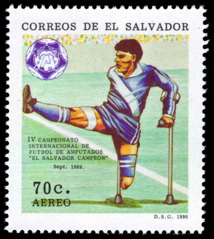 El Salvador 1990 Victory by El Salvador at Fourth International Football Championship for Amputees unmounted mint.