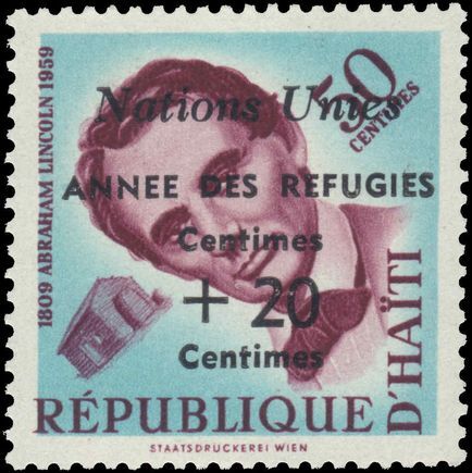 Haiti 1959 Refugees 50c+20c showing extra Centimes for date unmounted mint.