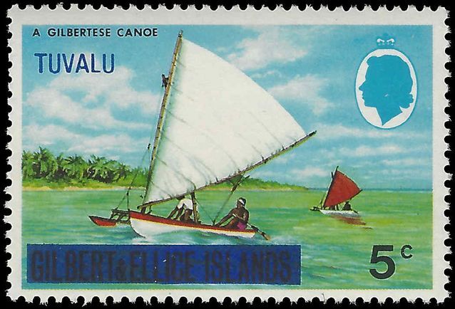 Tuvalu 1976 5c canoe wmk 12 sideways unmounted mint.