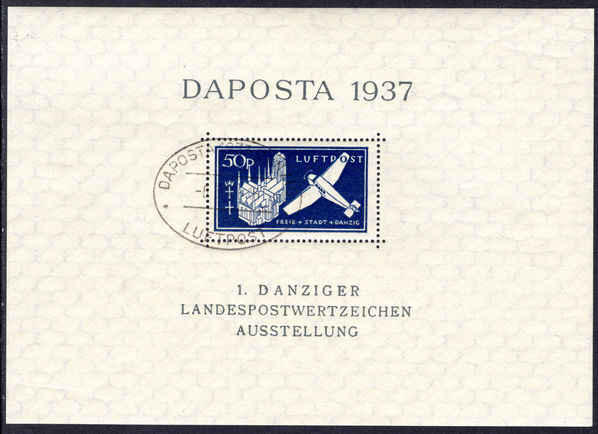 Danzig 1937 Philatelic Exhibition air souvenir sheet CTO very fine used.