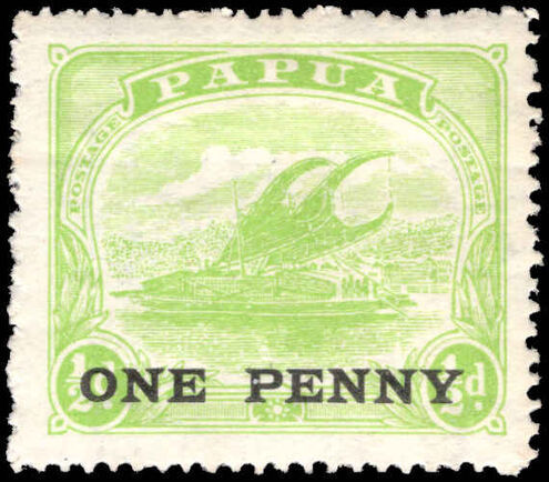 Papua 1917 1d on ½d yellow-green wmk Crown to right lightly mounted mint.