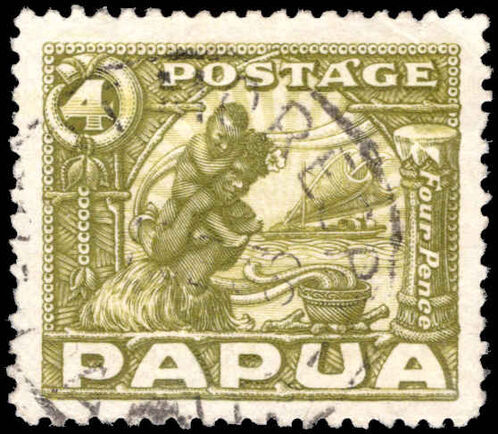 Papua 1932-40 4d olive-green fine used.