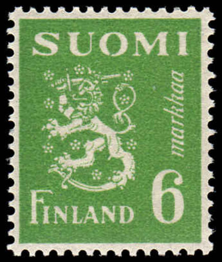 Finland 1947-52 6m yellowish-green Rampant Lion unmounted mint.
