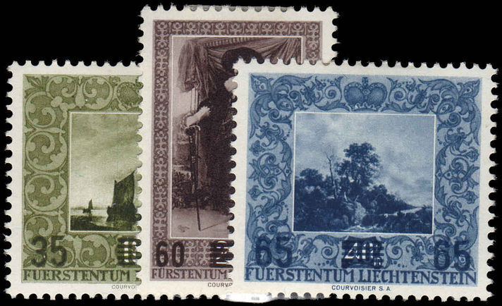 Liechtenstein 1954 Paintings surcharge set mint lightly hinged.