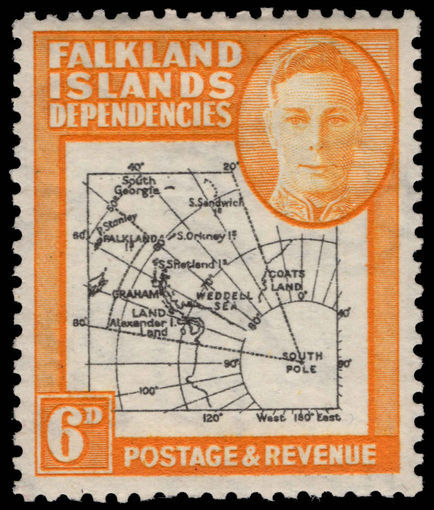 Falkland Island Dependencies 1948 Thick Map 6d gap in 80th Parallel lightly mounted mint.