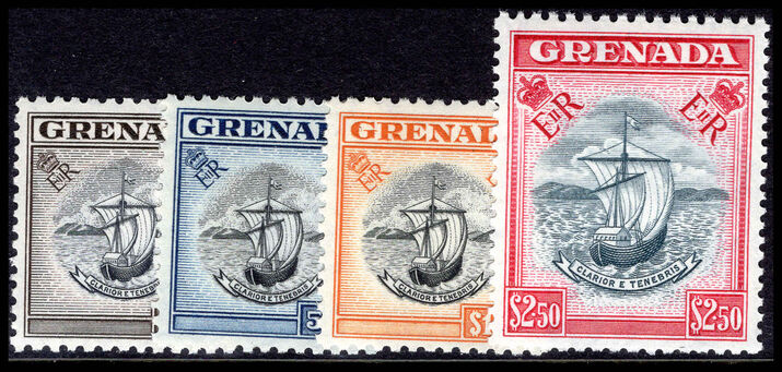 Grenada 1953-59 top 4 values ($1.50 hinged) unmounted mint.