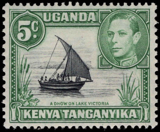 Kenya Uganda & Tanganyika 1938-54 5c black and green lightly mounted mint.