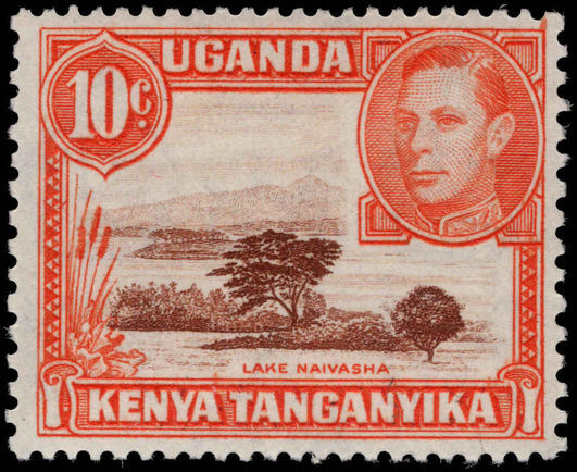 Kenya Uganda & Tanganyika 1938-54 10c red-brown and orange perf 13x11¾ lightly mounted mint.