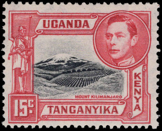 Kenya Uganda & Tanganyika 1938-54 15c black and rose-red 13¾x13¼ lightly mounted mint.