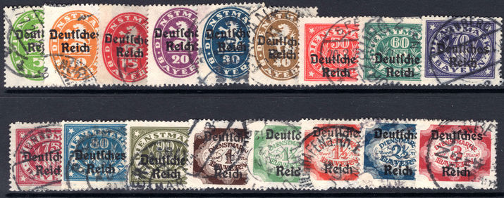 Third Reich 1920 Official set for Bavaria to 3m fine used.