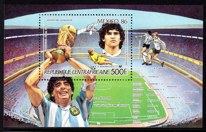 Central African Republic 1986 Football World Cup souvenir sheet unmounted mint.