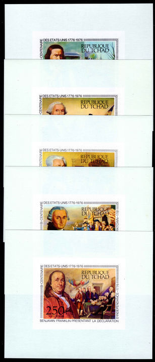 Chad 1976 American Revolution set in single imperf souvenir sheets unmounted mint.