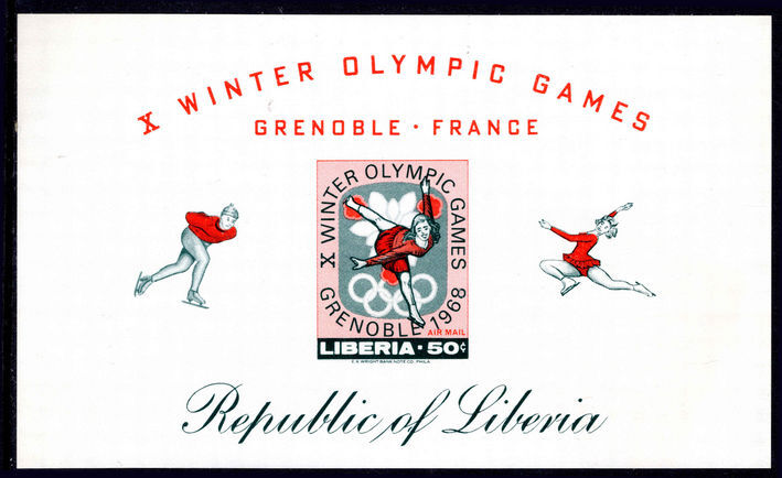 Liberia 1967 Winter Olympics imperf souvenir sheet unmounted mint.